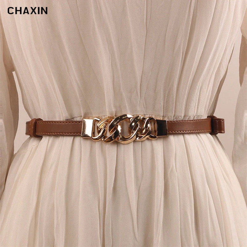 真皮腰带女装饰西装连衣裙细窄免打孔腰封毛衣金属链条扣调节腰带,淘宝优惠券,粉丝福利购,淘宝优惠卷