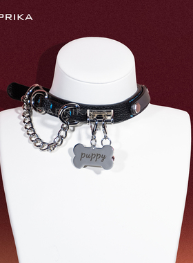 Puppy真皮项圈女m男颈带脖圈锁骨链颈环choker爱心骨牌可定制刻字