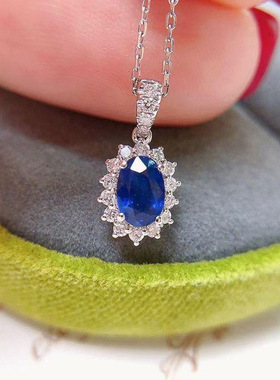 Retro Four-claw Sapphire Blue Pendant Necklace Wedding