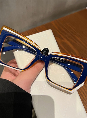 日系moleubak法式油画风猫眼平光镜艺术感大框眼镜架极繁主义防