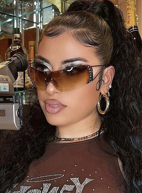 日系moleubak无框镶钻太阳镜新款欧美太阳眼镜yk未来科技运动镜