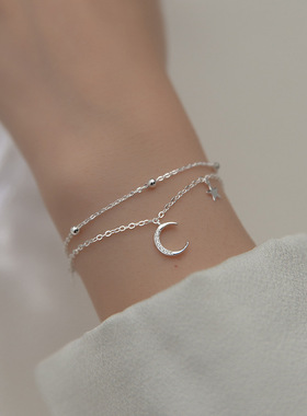 日系Cherry Kitty双层甜美星月手链女森系小清新镶钻气质夏季