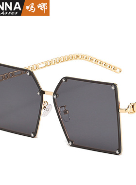 日系moleubak时尚无框潮流太阳镜女方形大框夏季旅行眼镜大脸