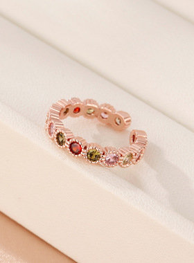 日系cherry kitty彩虹戒指女小众设计开口可调节指圈甜酷辣妹风