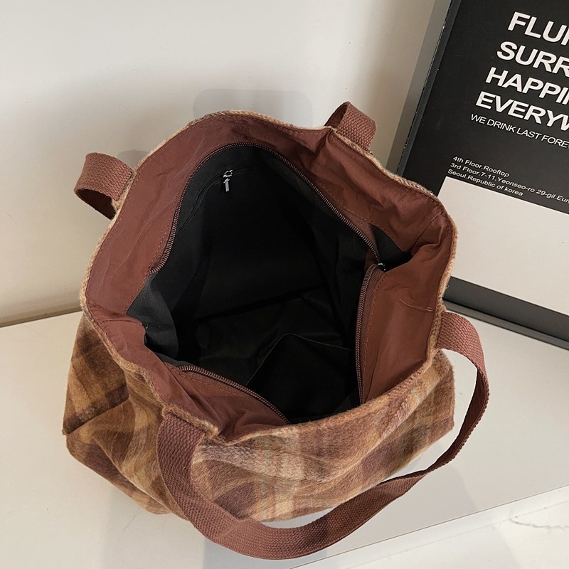 复古格子毛呢托特包女大容量2025冬季新款时尚百搭上班通勤单肩包,淘宝优惠券,粉丝福利购,淘宝优惠卷