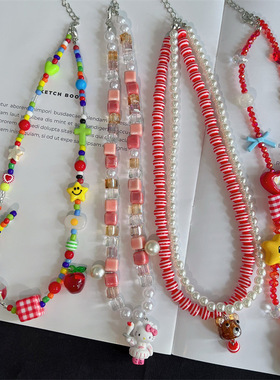 夏日红色多巴胺系列~彩色星星苹果甜酷女配饰韩系ins小众锁骨链