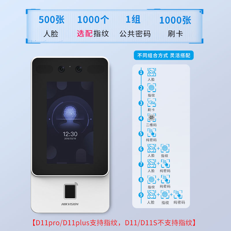 海康威视人脸识别门禁考勤机公司办公室刷脸指纹磁力锁电插锁门禁 - 图0