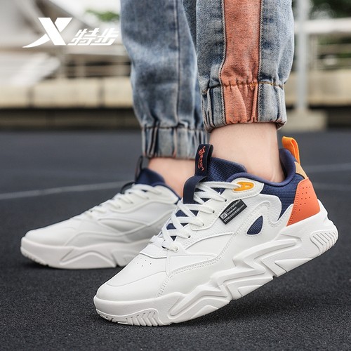 特步男鞋板鞋男冬季网面透气休闲鞋官方旗舰店正品皮面防水运动鞋 - 图3