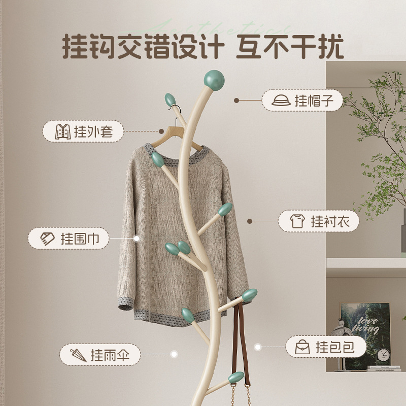 奶油风落地衣帽架卧室落地挂衣架可移动带轮转角床边收纳篮脏衣篓 - 图0