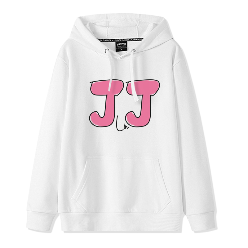 JJ20林俊杰手绘字母印花卫衣男女宽松休闲演唱会应援连帽加绒外套 - 图0