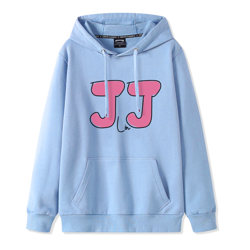 JJ20林俊杰手绘字母印花卫衣男女宽松休闲演唱会应援连帽加绒外套 - 图3