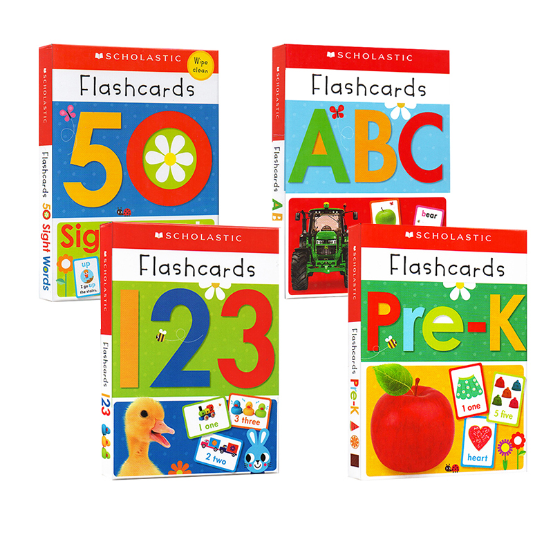 【自营】英文 Scholastic Flashcards 50 First/Sight Words 123 PreK Flashcards套装4盒学乐字母字卡-图3