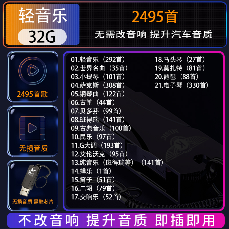 轻纯音乐汽车载u盘无损音质酒店餐厅休闲古筝钢琴曲萨克斯usb优盘 - 图0