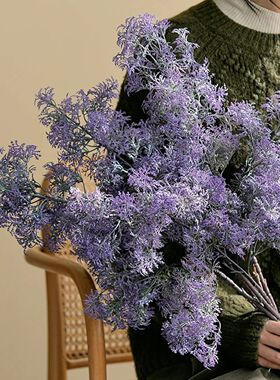 蓬莱松仿真绿植物雾凇仿真花客厅装饰摆设紫色假花高级感逼真摆件