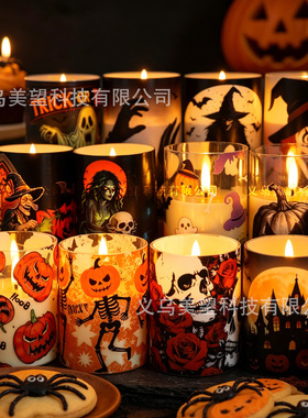 跨境爆款万圣节led电子蜡烛灯南瓜蜘蛛南瓜女巫氛围装饰火焰摆件