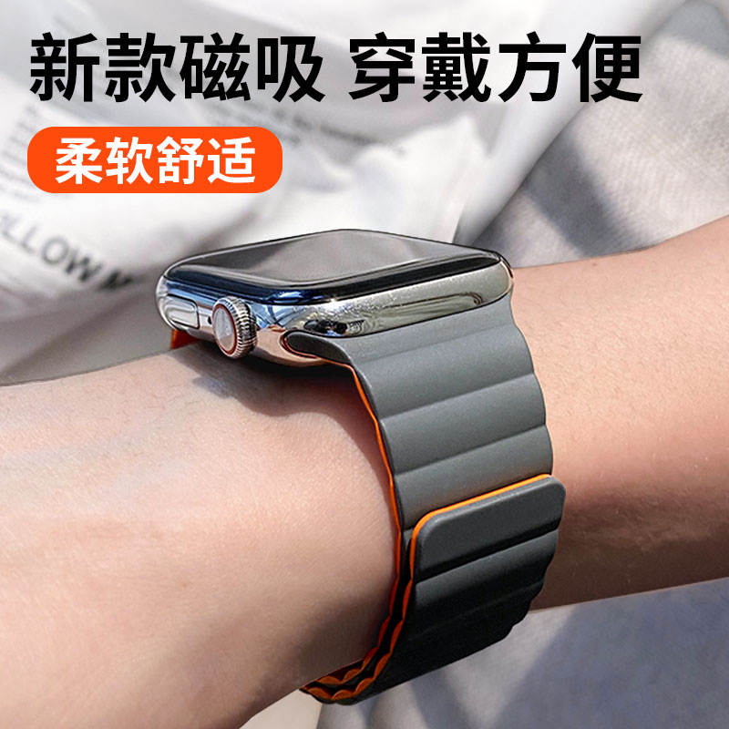 数伦瑞 适用苹果s7手表表带皮质回环磁吸apple watch6手表带iwatch8/6/4/3/se/5代s6潮男女s5/s4配件45 49mm - 图2