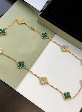 轻奢四叶草白贝母玫瑰金项链