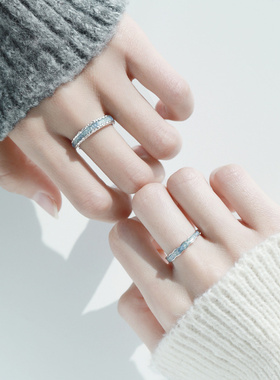 原创设计纯银蓝色水波纹情侣对戒