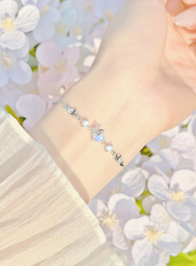 纯银甜心蝶恋蝴蝶爱心镶钻手链女