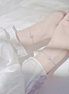 s925纯银镶钻星星月亮手链小