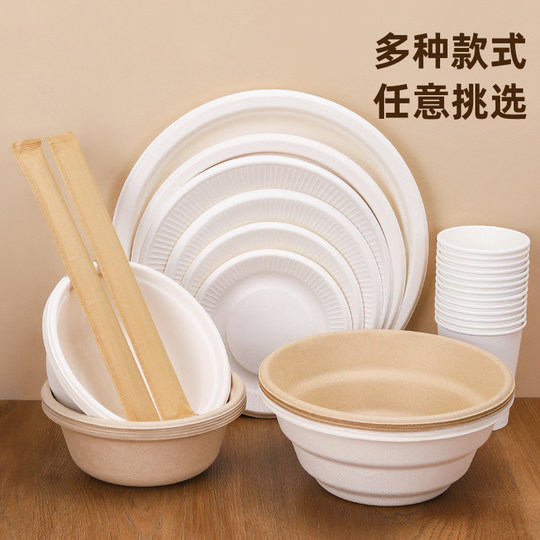 Einweg-Geschirrset aus biologisch abbaubarem Papierzellstoff für den Haushalt, Outdoor-Party, Picknick, Essteller, Papierschüssel, Teller für den gewerblichen Gebrauch