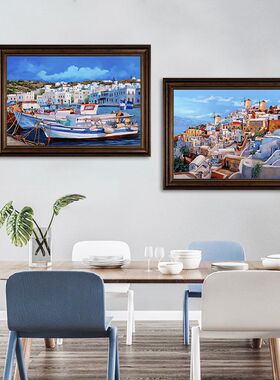 欧式地中海风景海景客厅美式装饰画希腊爱琴海西餐厅酒店民宿挂画
