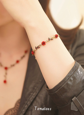 复古浪漫立体玫瑰花Y字型项链