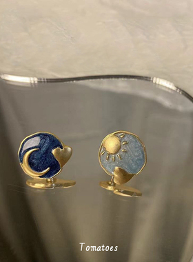 全店买二赠一复古蓝日月星空耳钉
