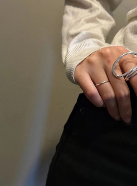 嘉兴银家S925纯银韩版小众设计感夸张线条时髦戒指简约个性指环