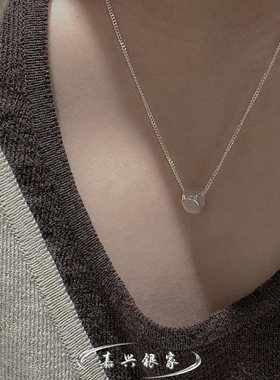 嘉兴银家s925纯银小众设计感三角形项链女韩式复古简约ins锁骨链