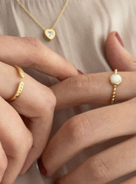 嘉兴银家s925纯银小众高级简约猫眼石素圈戒指韩ins精致百搭指环