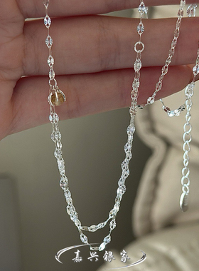 嘉兴银家s925纯银小众设计感黄水晶闪光项链女韩式简约叠戴锁骨链
