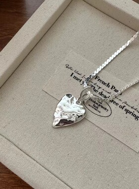 嘉兴银家s925纯银小众高级肌理感锤纹爱心吊坠极简冷淡风百搭项坠
