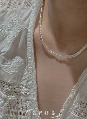 嘉兴银家s925纯银小众设计感褶皱纹理项链女韩式风简约进口锁骨链