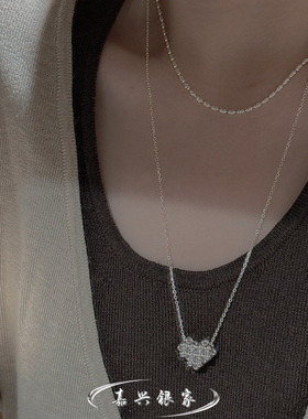 嘉兴银家s925纯银小众设计爱心珠珠项链女韩式复古简约心形毛衣链