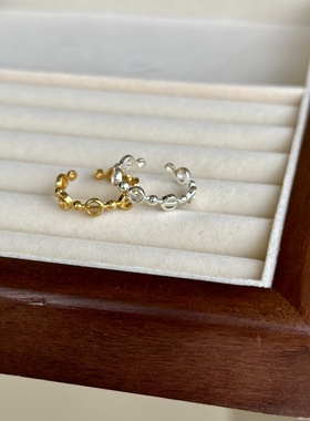 嘉兴银家s925纯银小众设计猪鼻子圆珠戒指韩版ins轻奢质感指环