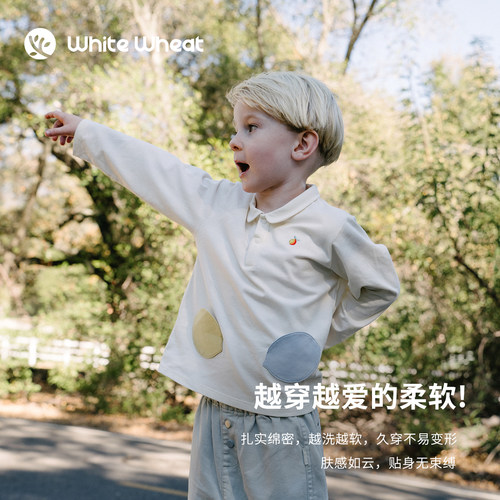 whitewheat儿童26春季新款长袖T恤男女童纯棉上衣宝宝衬衫polo衫 - 图2