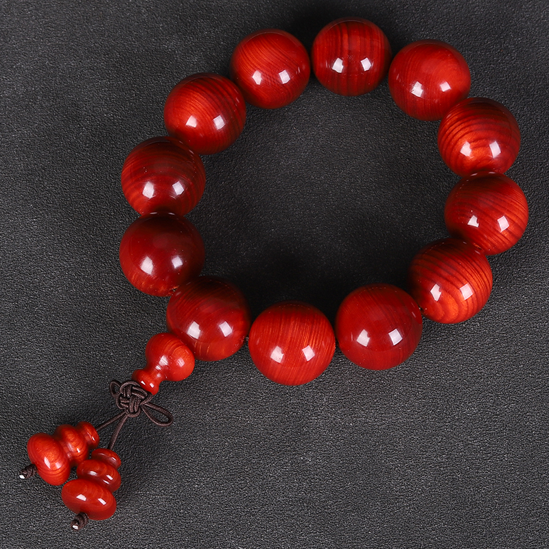 包浆固化满油全透琥珀血龙木男佛珠 吉方圆手串/宝珠