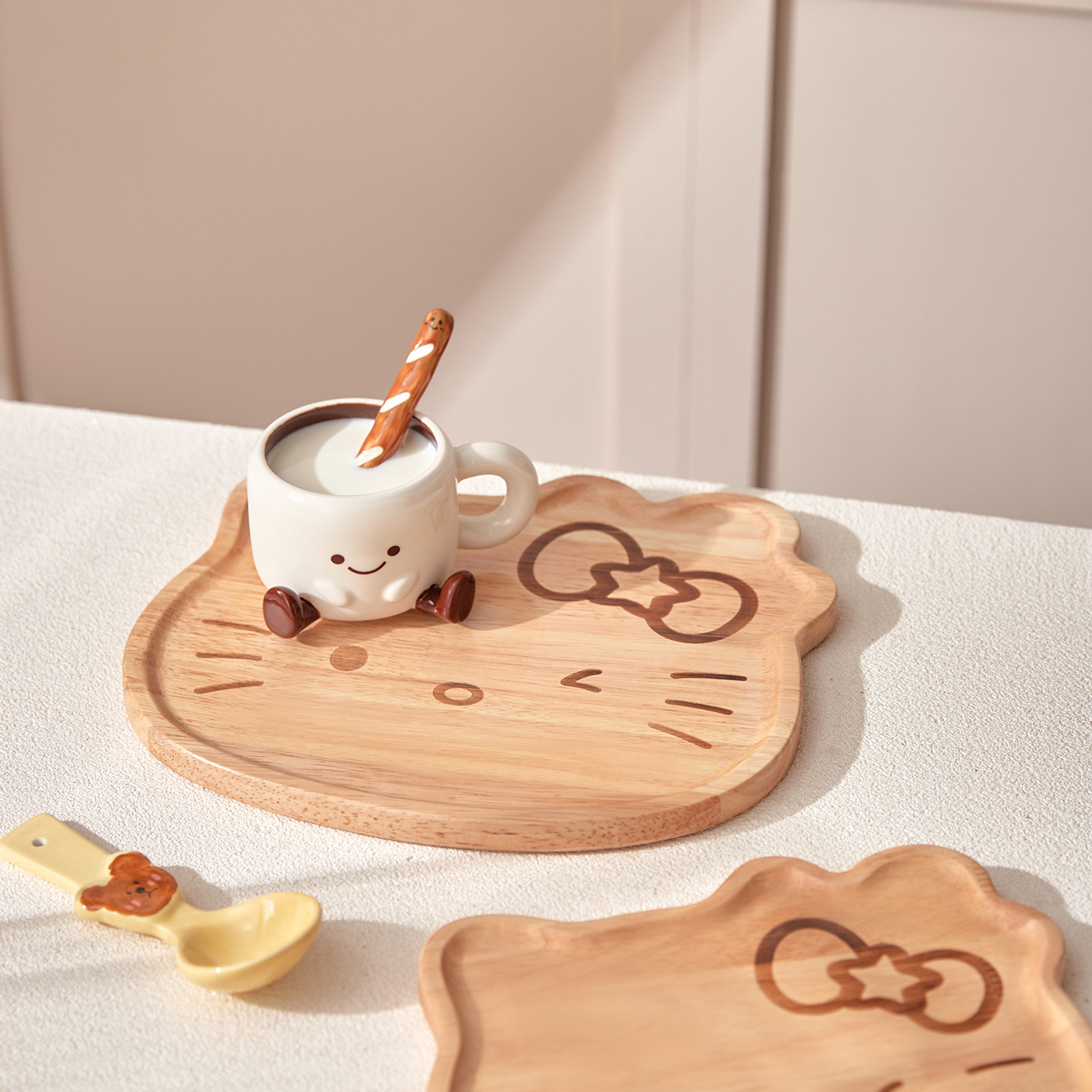 日式卡通猫咪木质托盘零食点心盘面包盘儿童餐盘可爱实木甜品盘子,淘宝优惠券,粉丝福利购,淘宝优惠卷