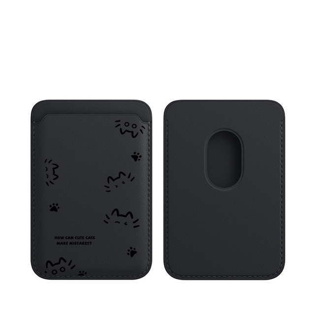 Simple line cat magsafe leather card bag