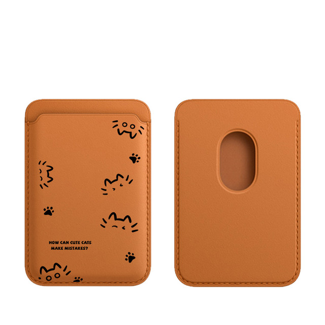 Simple line cat magsafe leather card bag