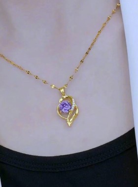 新中式复古紫色水晶项链女轻奢高级锁骨链2025新款爆款颈链配饰潮