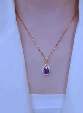 紫色时尚百搭纯银水滴吊坠钛钢