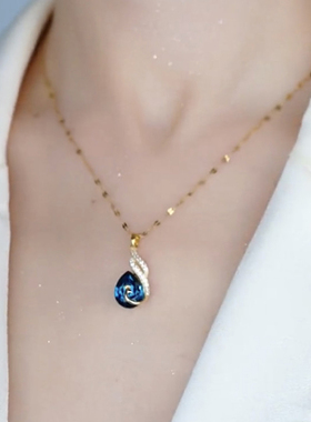 高级感蓝色孔雀水晶项链