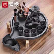 Hao Peak Whole Set Tea Set Round Ceramic Stone Mill Solid Wood Tea Tray Tea Dish Tea Set Kung Fu Purple Sand Tea Set Group