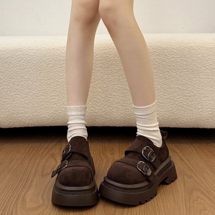 2026春秋季新款深口单鞋女牛反绒磨砂皮棉复古棕色增高舒适单鞋女,淘宝优惠券,粉丝福利购,淘宝优惠卷
