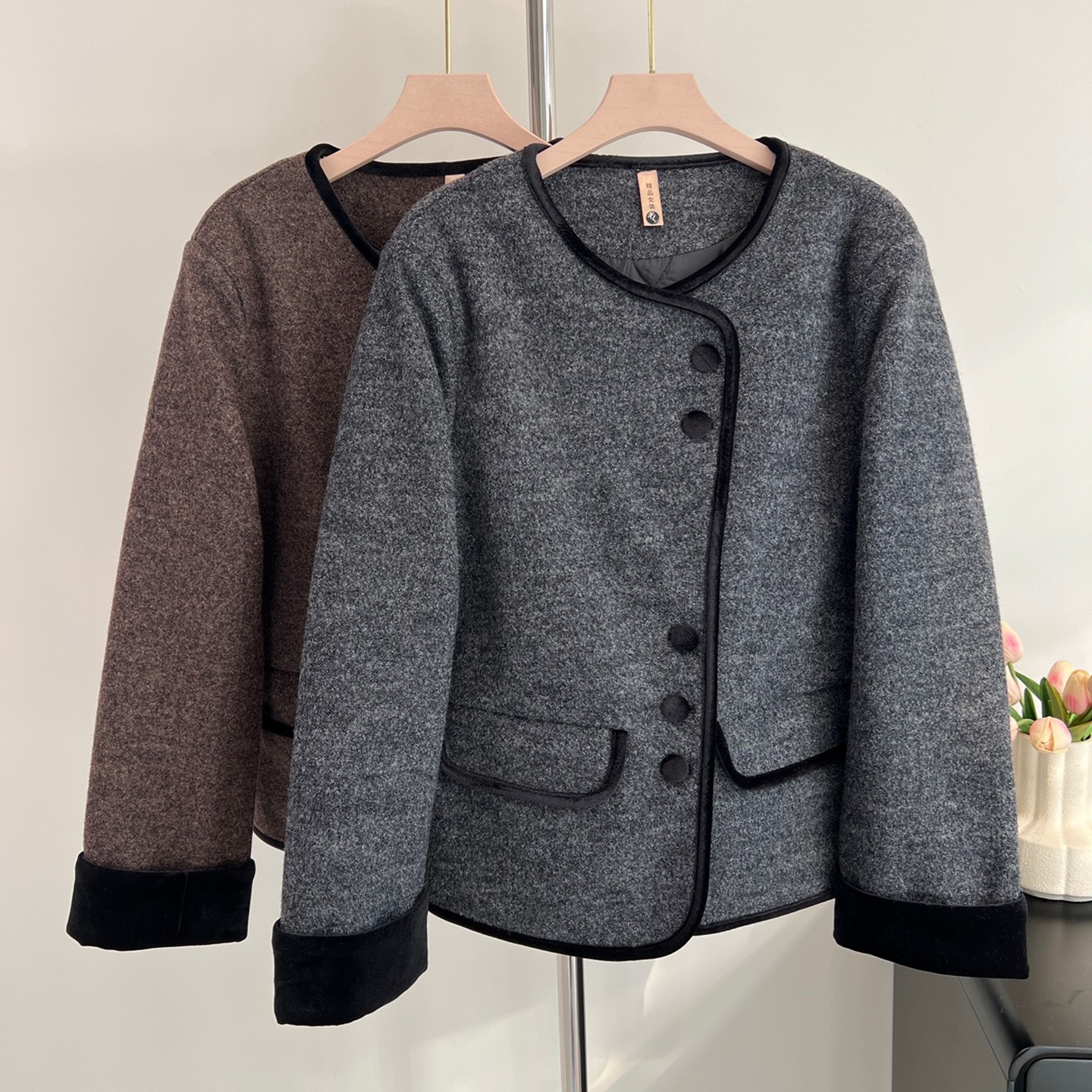 2025新款小个子妈妈秋装毛呢外套中老年女秋季小香风时尚短款上衣,淘宝优惠券,粉丝福利购,淘宝优惠卷