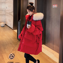 Pregnant Woman Winter Dress Red Down Cotton Clothing Womens Ass Winter New Gestation Big Code Back Door Cotton Clot Jacket Jacket