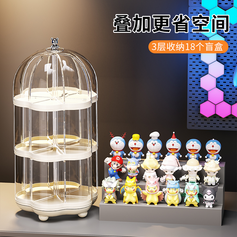 手办展示柜盲盒二次元旋转展示架透明亚克力小摆件泡泡玛特收纳盒 - 图1