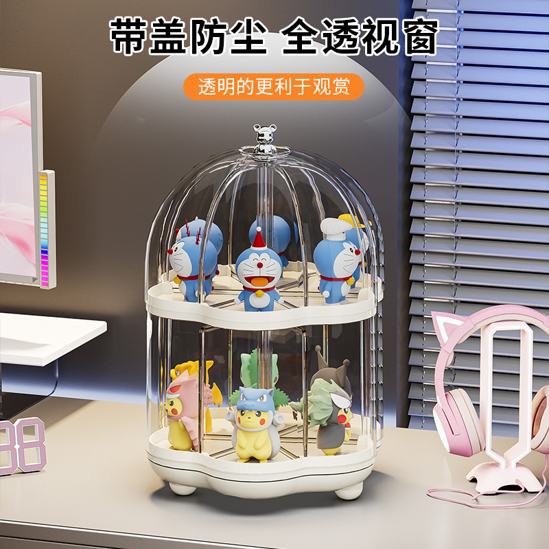 手办展示柜盲盒二次元旋转展示架透明亚克力小摆件泡泡玛特收纳盒 - 图2